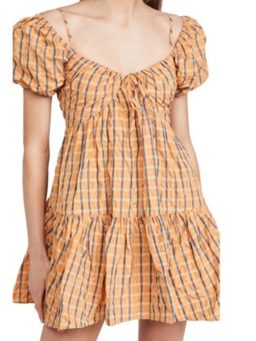 Cinq à Sept Betsy Check Cold Shoulder Dress Crinkle Taffeta Size 6